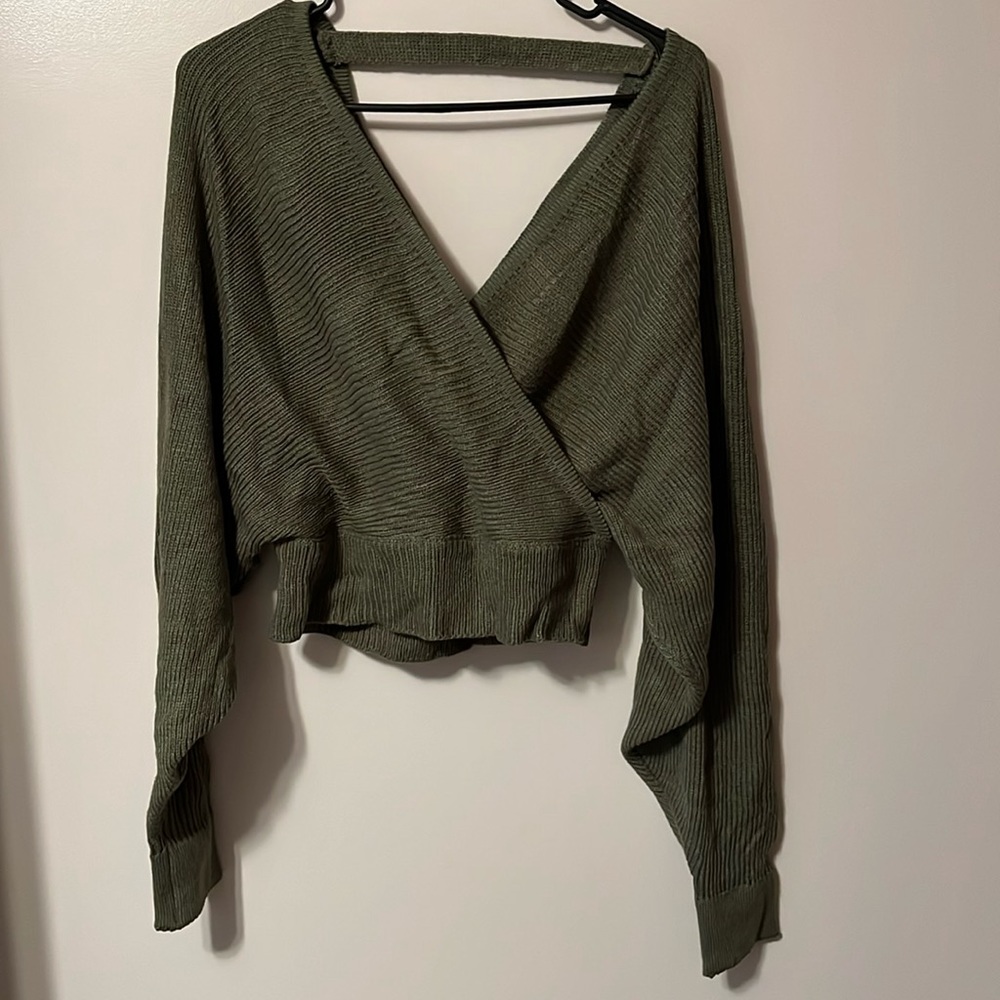 Olive Green V-neck Wrap Sweater NWOT